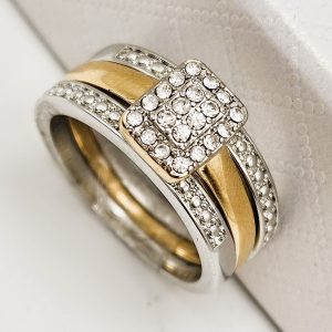 Ladies Two Tone Trip Set Ring