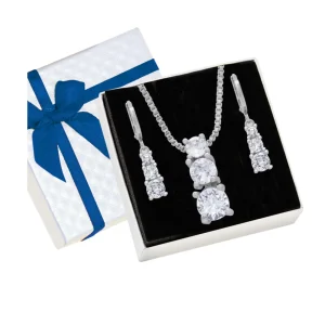 Silver Drop Pendant with Chain and Earring Set