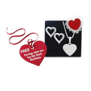 Silver Heart Disc Pendant with Chain and Earring Set