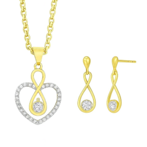Heart Infinity Stone Pendant with Chain and Earring Set