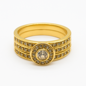 Gold Plated Trip Set Ring with Stones