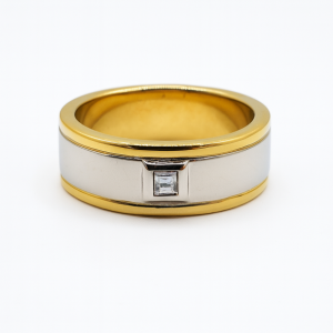 Men's Two Tone Band with Embedded Stone