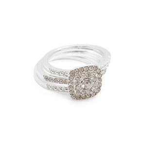 Silver Plated Square Stoned Trip Set Ring